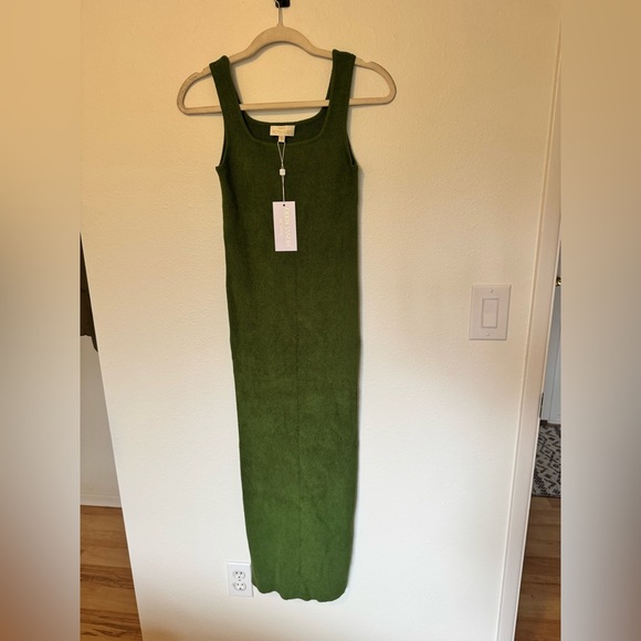 NEW Torn Ronny Kobo Gigi Dress Ribbed Knit Stretch Midi Small Moss Green NWT - Picture 4 of 9